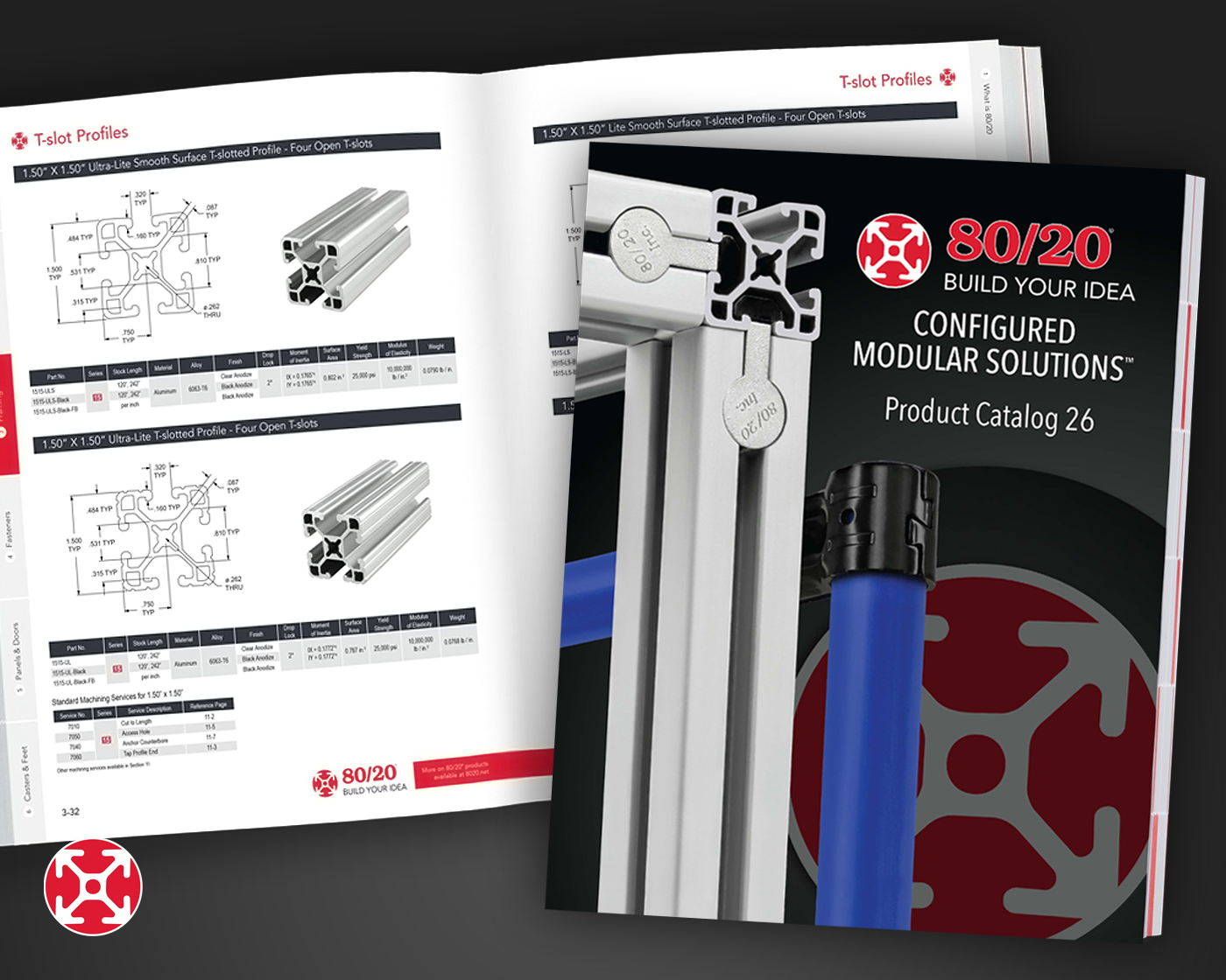 Cover of 80/20 Product Catalog 26 featuring aluminum T-slot profiles and modular components.